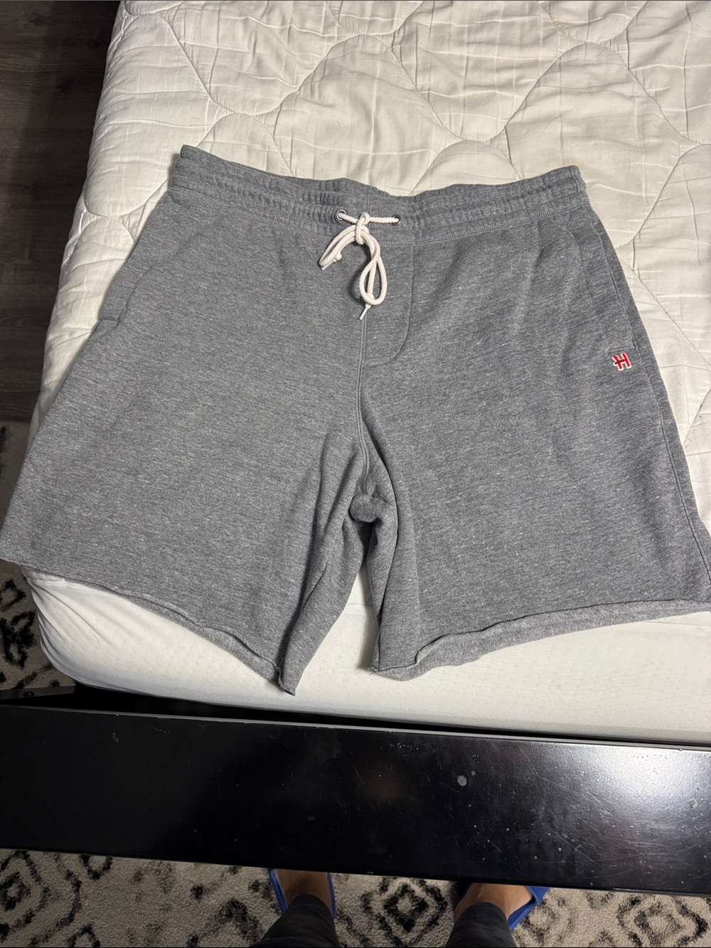 HOMAGE Heather Gray Athletic Drawstring Shorts with Red Logo